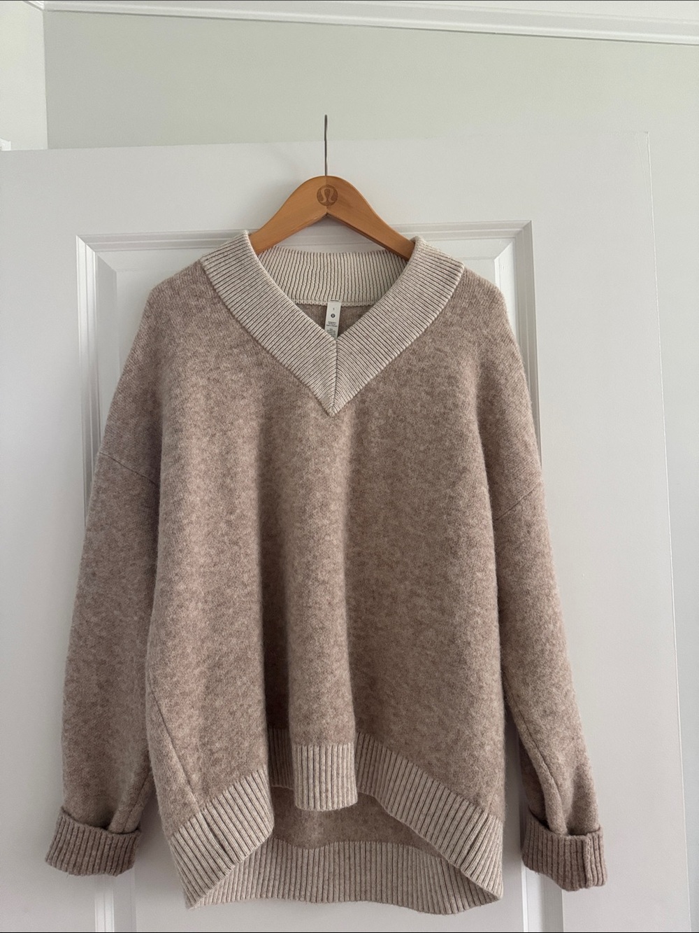 lululemon athletica Women's V-Neck Oversized Sweater in Taupe